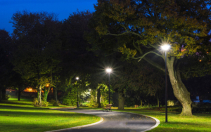 Park walkway lit with LED lighting