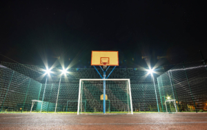 Sports court at night lit with LED lighting